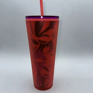 Starbucks 2022 Primavera Rojo Floral Tacto Suave 24 OZ Vaso Frío Venti - Imagen 1 de 6