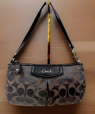 COACH Signature C Black Brown Wristlet Wallet Clutch Mini Shoulder Bag - Image 1 of 4
