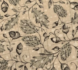 Classic Cottons Fabric 68"x45" Acorns Pinecones Grey Black Yellow Fall Fauna - Picture 1 of 8