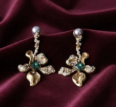 Museum Earrings Alexis Bittar STYLE Flower Art Deco CZ Gemstone Nouveau Boho VTG - Image 1 of 4