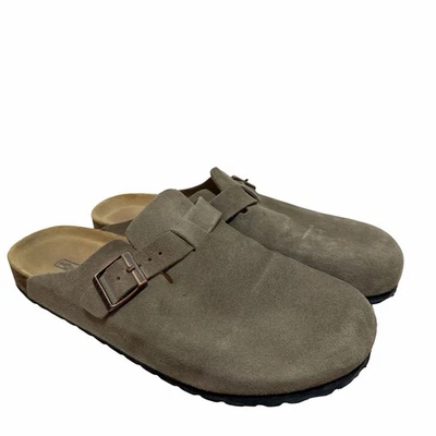 Zuecos Birkenstock Boston de gamuza con hebilla UE 42 para hombre EE. UU. 9 para mujer 11 marrón LEER Foto 1 de 4