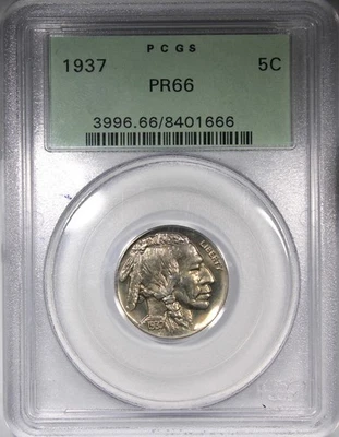 1937 Proof Buffalo Nickel PCGS PR66 OGH SOPORTE VERDE ANTIGUO Foto 1 de 4