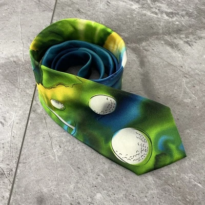 Corbata Jerry J Garcia 100 % seda roja prado golf tema pelotas deportes Foto 1 de 4