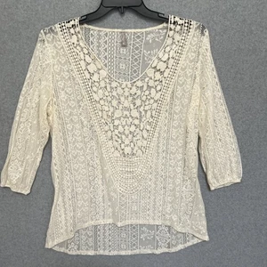 Vanity Cottage Kern Spitze Tunika Top Large Elfenbein Boho Häkel Oma Stretch - Bild 1 von 12