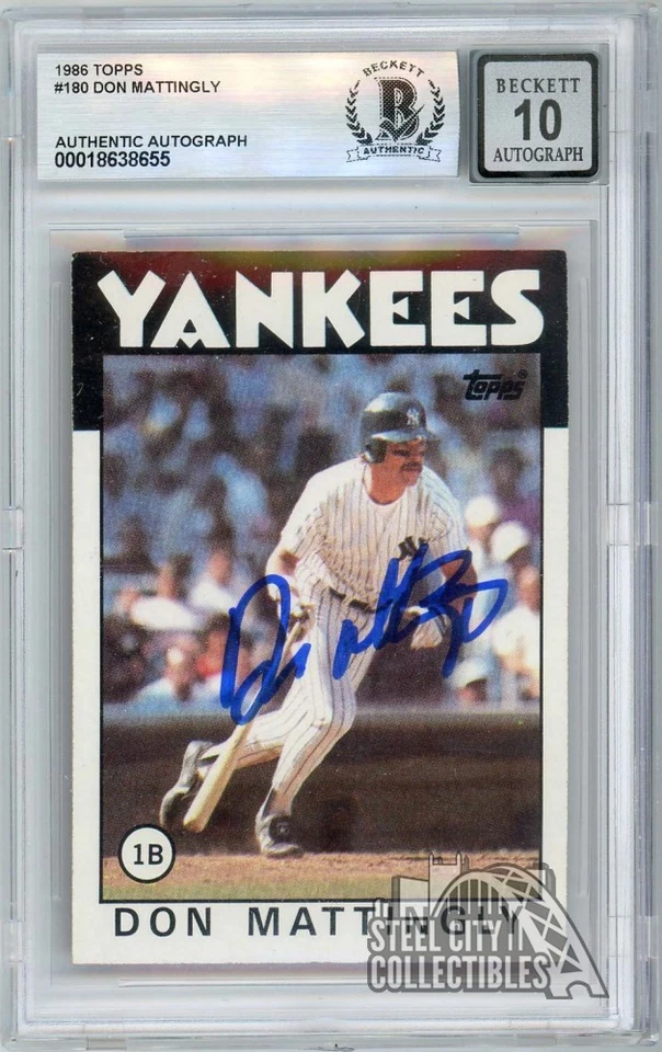 Tarjeta autógrafa Don Mattingly 1986 Topps #180 BAS 10 Foto 1 de 1