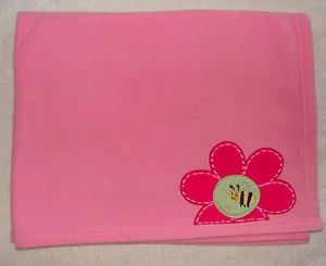 Carters Just One Year Baby Girl Blanket Pink Fleece Flower Bee - Picture 1 of 3