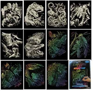 16 DISEÑOS A4 Y A5 BRILLO EN LA OSCURIDAD Y RASPADOR ARCO IRIS KITS DE ARTE Y HERRAMIENTA DE GRABADO - Imagen 1 de 27