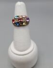 Multi Color Crystal Ladies Fashion Ring Rose Gold Toned Size 6