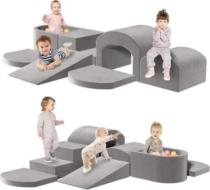 Toddler Climbing Toys Foam Ball Pit 7-Piece Blocks Soft Play Crawling & Sliding - Picture 1 of 7