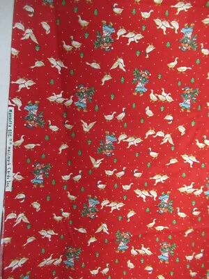 Wamsutta Christmas HALLMARK CARDS INC  COTTON FABRIC RED VTG.RARE  1Y8" X 44 NEW - Image 1 of 4