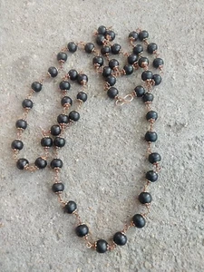 Cadena de tapa de cobre de madera de ébano natural Mala Karungali cadena Kattai collar Mala ++ - Imagen 1 de 3