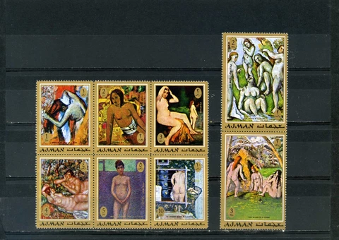 AJMAN 1971 FRENCH PAINTINGS NUDES SET OF 8 STAMPS PERF. MNH Cover