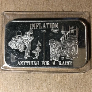 1975 Death Valley Mint Inflation Anything for a Raise 1 Oz .999 Silver Art Bar  - Picture 1 of 2