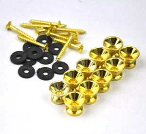 10Pcs Guitar Strap Lock Pegs Buttons End Pins Gold - Picture 1 of 3