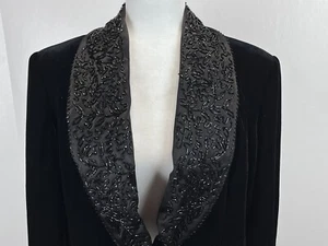 NEW! Victor Costa Black Velvet Evening Blazer Jacket Sz 14 Womens Beaded Lapels - Picture 1 of 6