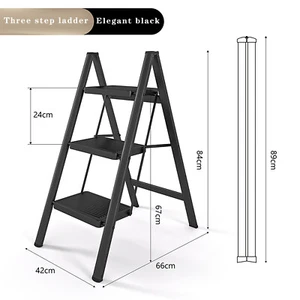 Stepladder, 3 Tiers, Foldable, Aluminum, Wide, Lightweight, Compact, Ladder S1 - Foto 1 di 18