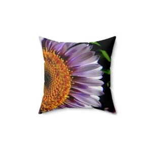 Spun Polyester Square Pillow With A Bright Purple and Yellow Flower - Picture 1 of 4