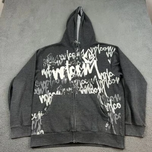 Vintage Volcom Hoodie Mens Large Graphic Print Gray Full Zip Skater Grunge - Picture 1 of 9