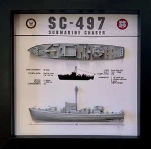 SC-497 Class Submarine Chaser Memorial Display Shadow Box, 9" x 9", Black - Bild 1 von 4
