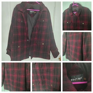Farah Vintage Red Plaid Coat Size Large - Picture 1 of 12