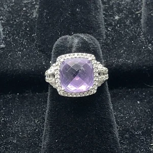Solid 14K White Gold 3.44CTW Amethyst Ring with 0.25CTW Diamond Accent 4.5gr. - Picture 1 of 12