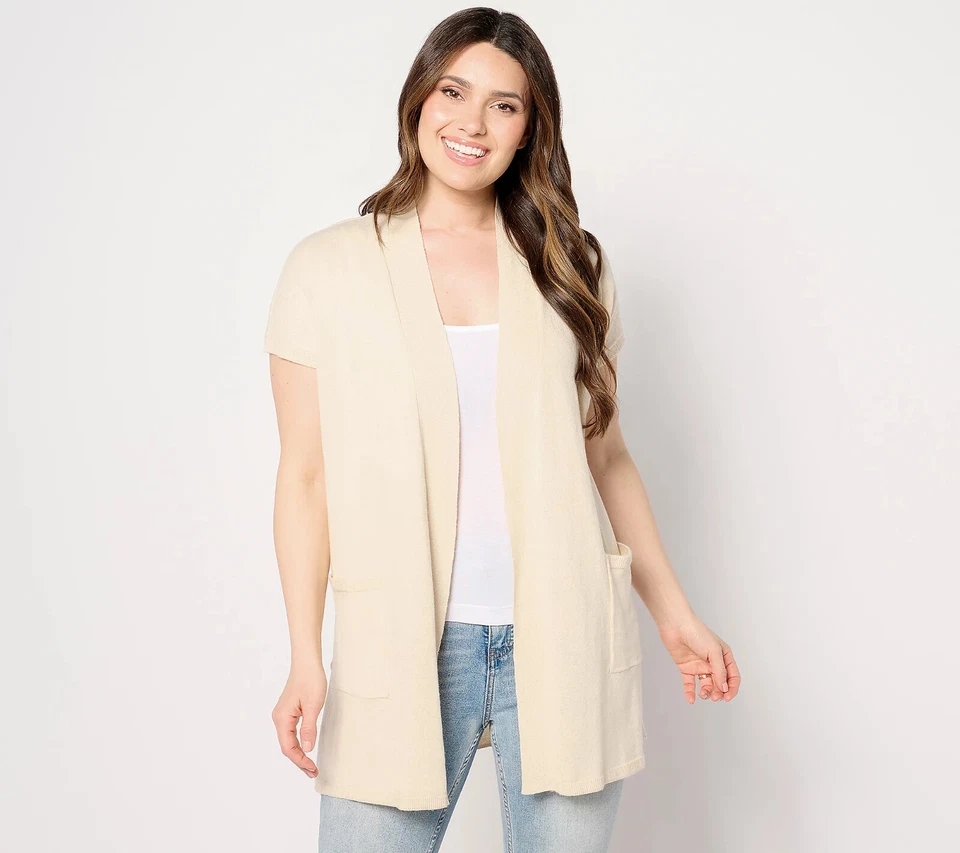 Denim & Co. Naturals Petite Short Sleeve  Stone Khaki Petite X-Small A643753 - Image 1 of 1