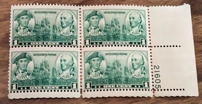 US 1 Cent Army and Navy: John Jones and John Barry Postage Stamp 1936 Block of 4 - Image 1 of 2
