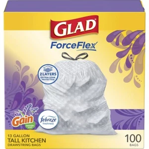 Glad ForceFlex Tall Kitchen Drawstring Trash Bags - Febreze Lavender - 13 Gallon - Picture 1 of 12
