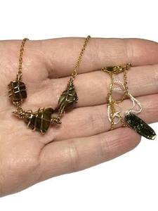 Vintage NOS Polished Tiger's Eye Caged Bead Chain Necklace Japan SS1262 - Picture 1 of 6