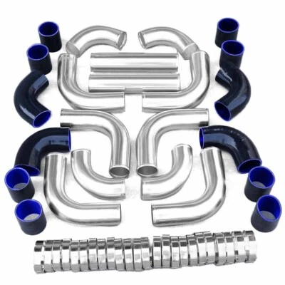 Universal 12Pcs 2.5" Intercooler Pipe Piping Kit+ Clamps + Blue Silicone Coupler - Image 1 of 4