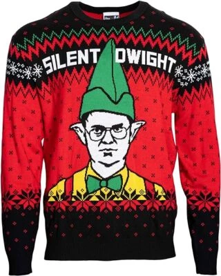 Adult Unisex The Office Dunder Mifflin Silent Dwight Elf Ugly Christmas Sweater - Image 1 of 4