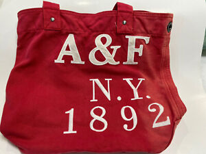 Abercrombie & Fitch Canvas Tote 1892 Shoulder Book Bag Red Embroidery Pockets