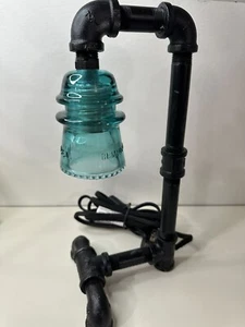 Glass Insulator and Industrial Pipe Table Lamp. Steampunk style - Picture 1 of 4