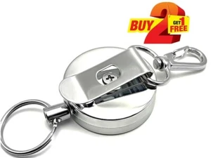 Silver Retractable Key Fob w/ Belt Clip - 60cm Steel Cord for ID Badge, Keys - Picture 1 of 12