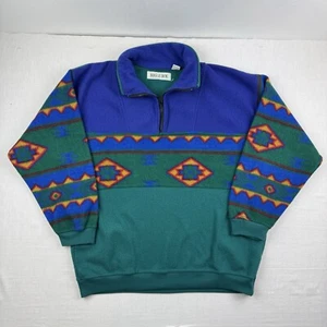 Vintage Bugle Boy Fleece Jacket Adult Large Colorful Tribal Aztec Quarter Zip  - Picture 1 of 11