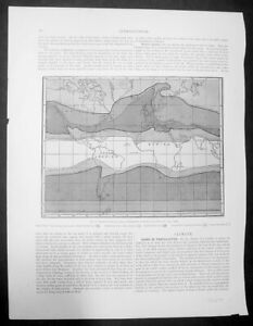 1880 Blackie & Sons Antique Climate Map of America, Africa, Asia, Europe, Oceans