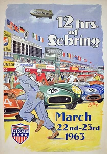 Póster publicitario de carreras de motor AD90 vintage década de 1960 Sebring Grand Prix A4 - Imagen 1 de 1