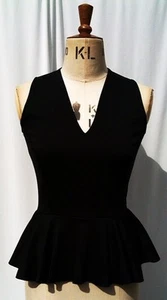 Baylis & Knight Black Ponte PEPLUM Low Cut Sleeveless Top Retro Elegant 80's - Picture 1 of 1