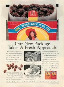 Magazine Print Ad SUN-MAID 1990 Raisins New Packaging Resealable Inner Bag - Picture 1 of 1