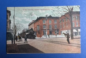 1910 Shippensburg, PA Train Crossing Square Postcard CVRR PRR - ATQ RAIL - Picture 1 of 3