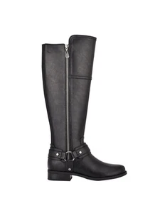 GBG Womens Black High-Low Ankle Strap Round Toe Stacked Heel Zip-Up Boots 7 - Picture 1 of 11
