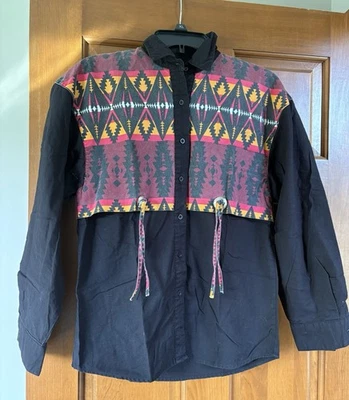 VTG 1980s WRANGLER AUTHENTIC WESTERN AZTEC BRUSHPOPPER SHIRT SIZE LARGE CONCHO - Image 1 of 4