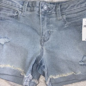 NET Gap Kids Jean Shorts 8 Midi Short Blue Cutoff Denim Jean Shorts Rolled Hem - Picture 1 of 4