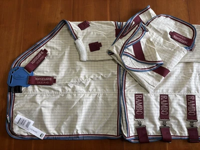 Rambo Optimo Supreme Disc Front Horse Summer Fly UV Sheet & Neck  72" NAVY CHECK - Image 1 of 4