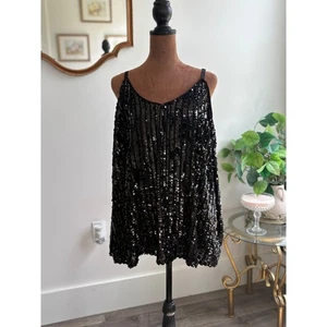 Torrid 1X Black Sequin Cami Top Sleeveless Party Tank Plus Size New with Tags - Picture 1 of 5
