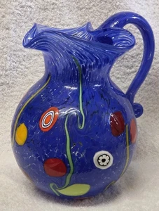 🔶️SIGNED MCM FRANCO SCHIAVON STUDIO MURANO ART GLASS PITCHER MIRO MILLEFIORI - Picture 1 of 17