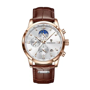 LIGE Reloj Cronógrafo Hombre Lujo Cuero Fase Lunar Impermeable Cuarzo - Imagen 1 de 14