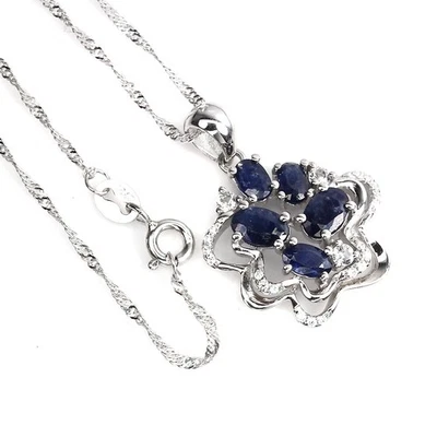 925 Sterling Silver Necklace Oval Blue Sapphire 6x4mm Gemstone Jewelry - Image 1 of 4