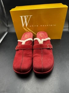 White Mountain Red Suede Clogs Women’s  Sz. 8M Fleece Mules Lined Slip-On Shoes - Picture 1 of 17