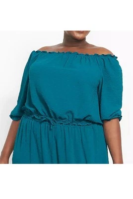 Lane Bryant Plus Size Classic Sleeve Off Shoulder Teal Top Swiss Dot 30/32 NWT - Image 1 of 4